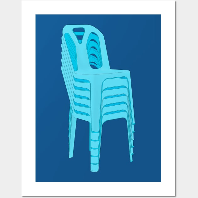 Stack of Blue Plastic Chairs Wall Art by DiegoCarvalho